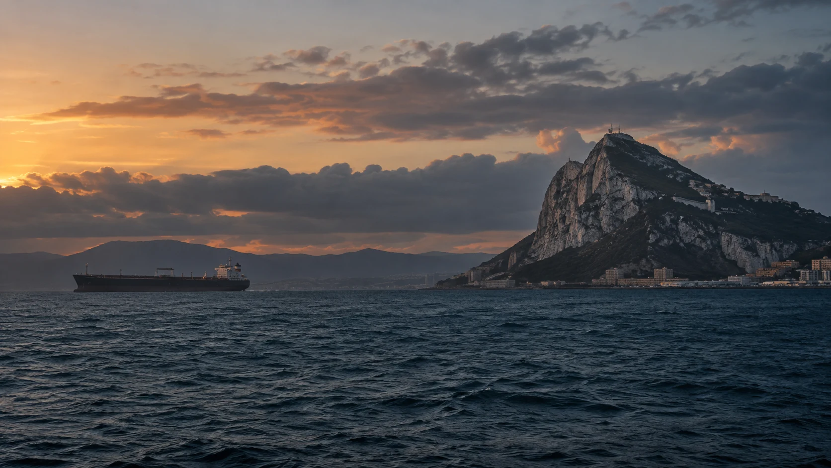 Illustration of a tanker passing Gibraltar